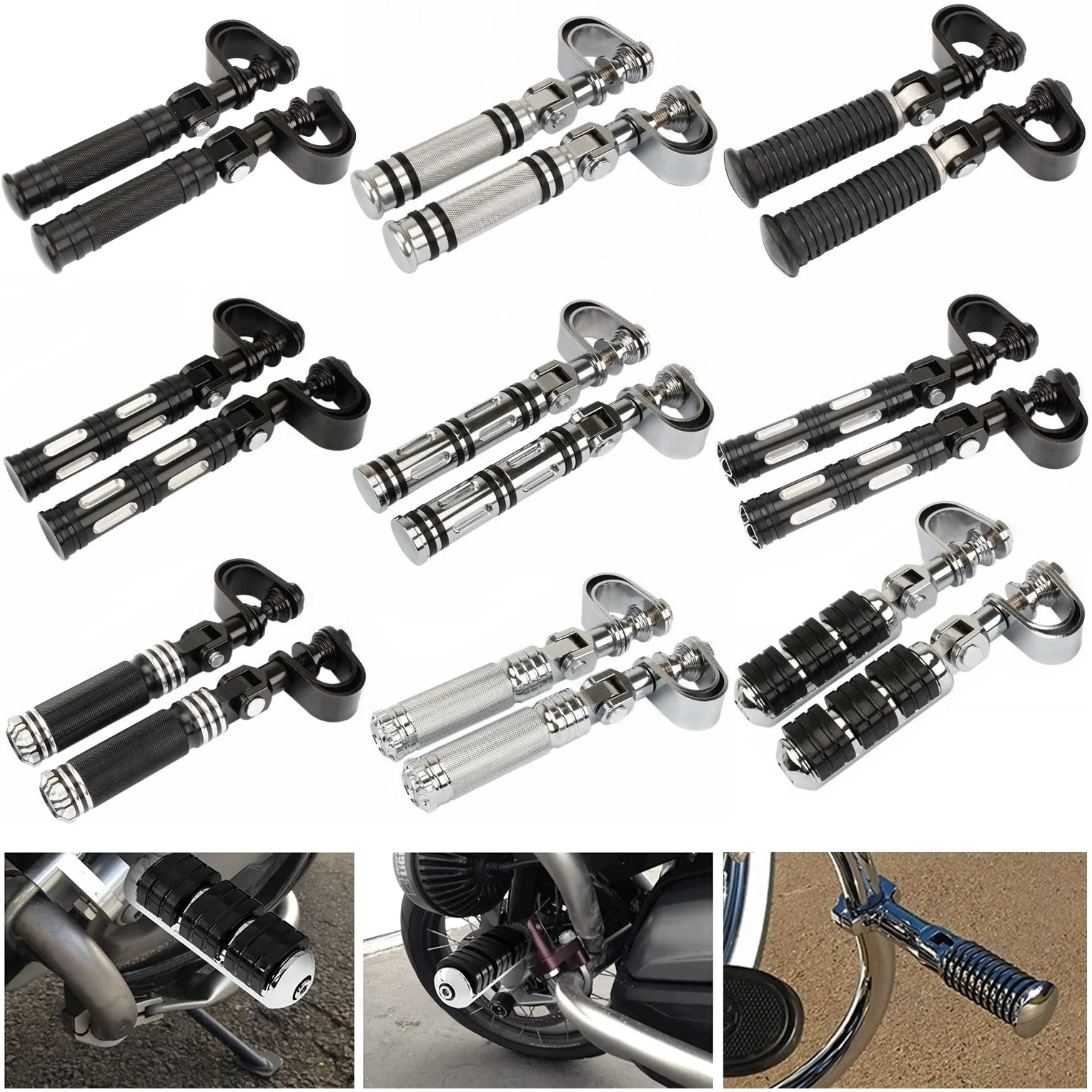 オートバイ汎用ハイウェイクラッシュバー-エンジンガード-バンパー-フットレストペグ-マウントクランプブラケット-ハーレー、インディアン、ホンダ、アプリリア用
