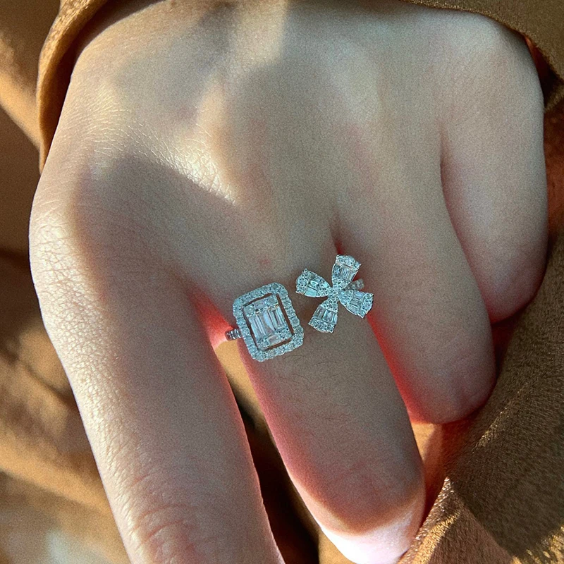 Aazuo مجوهرات فاخرة 18K الذهب الأبيض الماس الطبيعي 0.56ct زهرة مربع المفتوحة خواتم الراقي العصرية كبار حفلة غرامة مجوهرات