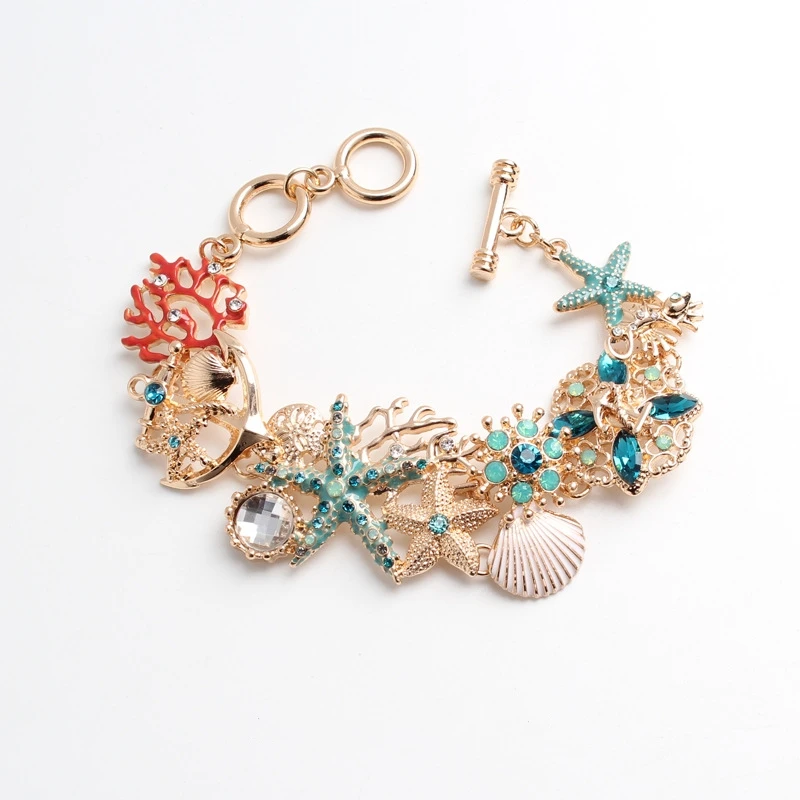 One Pc Stylish Summer Sea Starfish Shell Men Beach Gold Color Bracelet For  Women