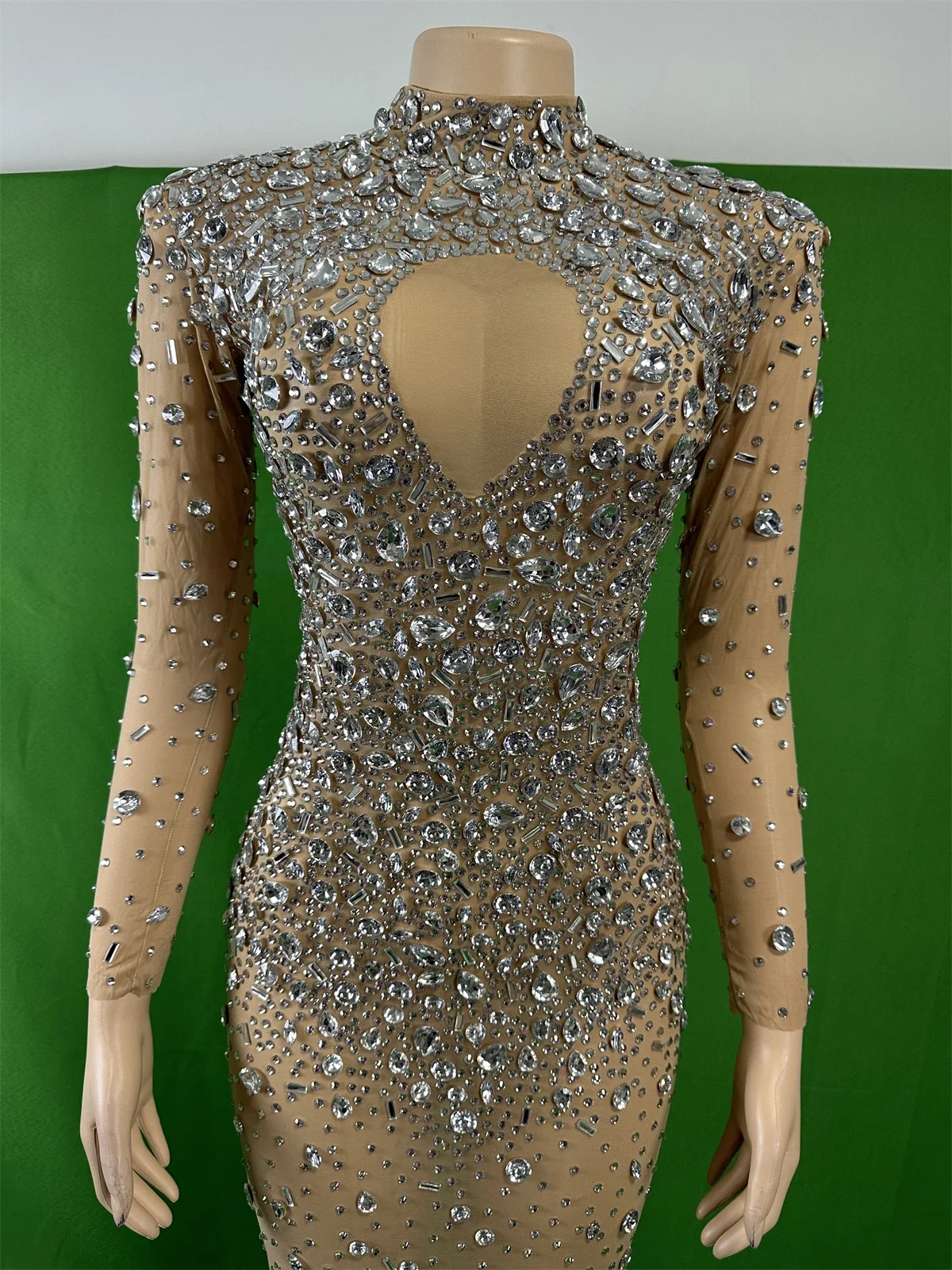 

Women Stunning See Through Rhinestone Birthday Party Queen Performance Long Dress 2026
