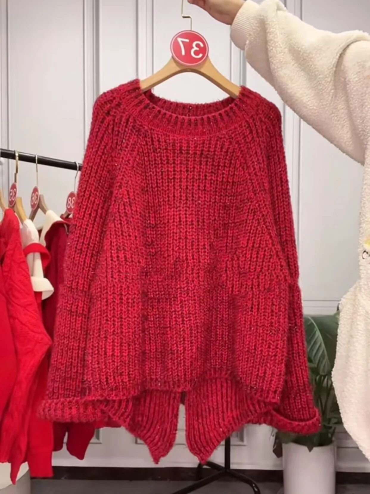 

Women's Autumn Winter New Sle Red Base Layer Sweater Soft Cozy Split Outerwear Winter Lazy Faion Commute ort Length