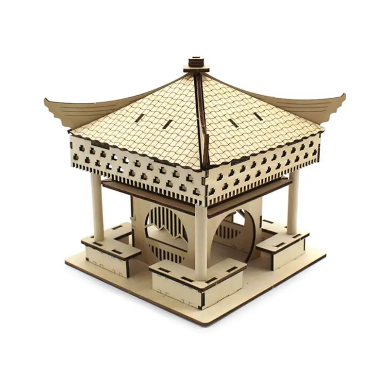 DIY 3D Puzzle Wooden Vintage Assembled Pavilion Model For Children Kids Toy Gift Student Science Project Experimental Kit