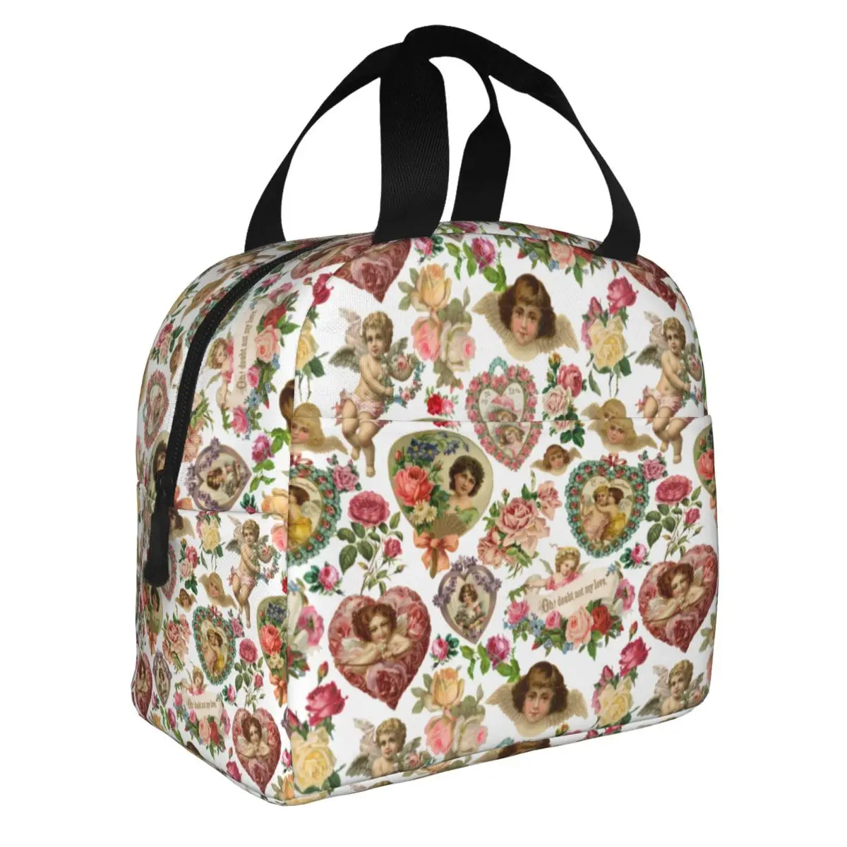 Victorian Angel Baroque Valentine Pattern Insulated Lunch Bags for Work School Portable Thermal Cooler Bento Box
