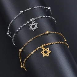 LIKGREAT Stainless Steel Star of David Symbol Bracelet for Men Women Charm Bead Bracelet Classic Original Jewelry Christmas Gift