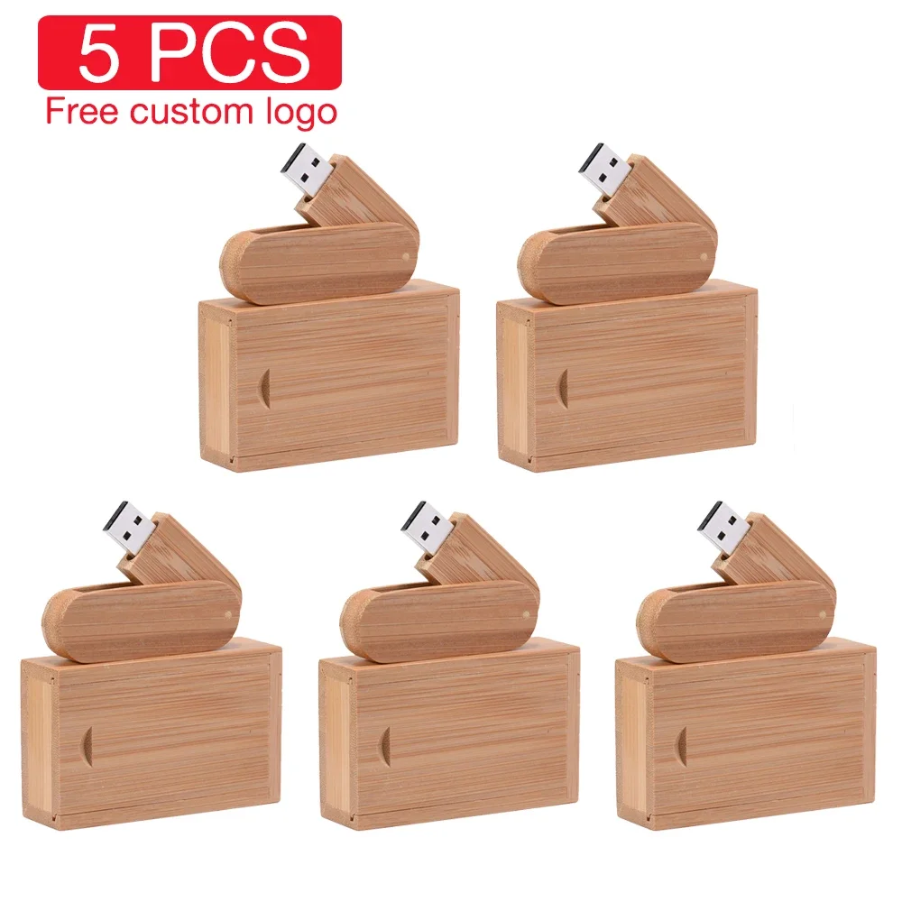 5 PCS LOT USB Flash Drives 128GB Rotatable Bamboo Pen Drive 64GB Creative Photography Studio Wedding Gift Memory Stick 32GB Box