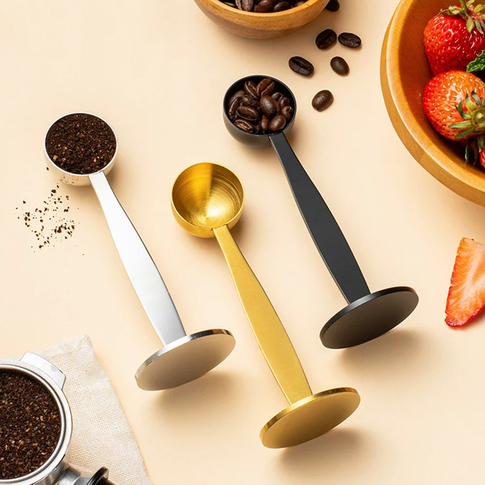 2-in-1 Coffee Scoops Stainless Steel Tablespoon Measure Spoon with Pressed Bottom for Coffee Bean Press Coffee Grinding Pressing