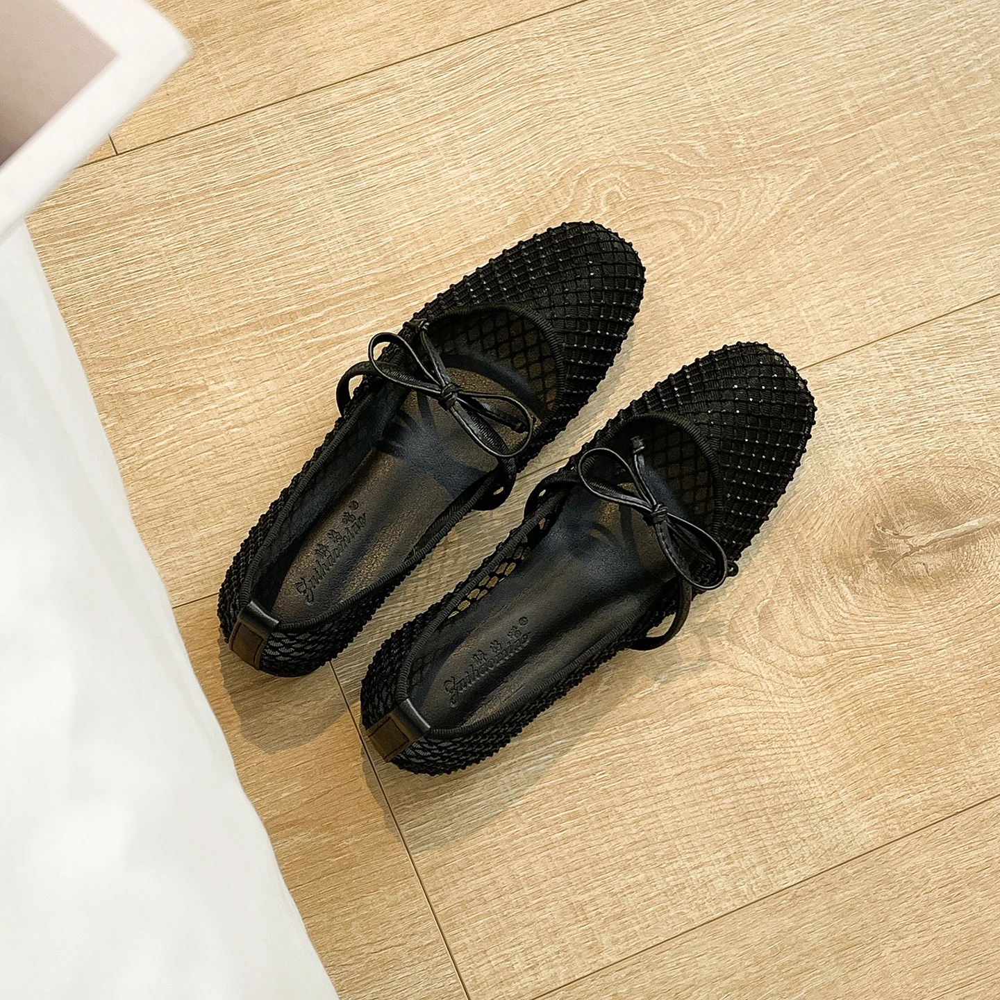 romantic-style-flat-bottom-ballet-shoes-women's-knot-mesh-soft-bottom-casual-breathable-shoes-flat-heel-rubber-sole