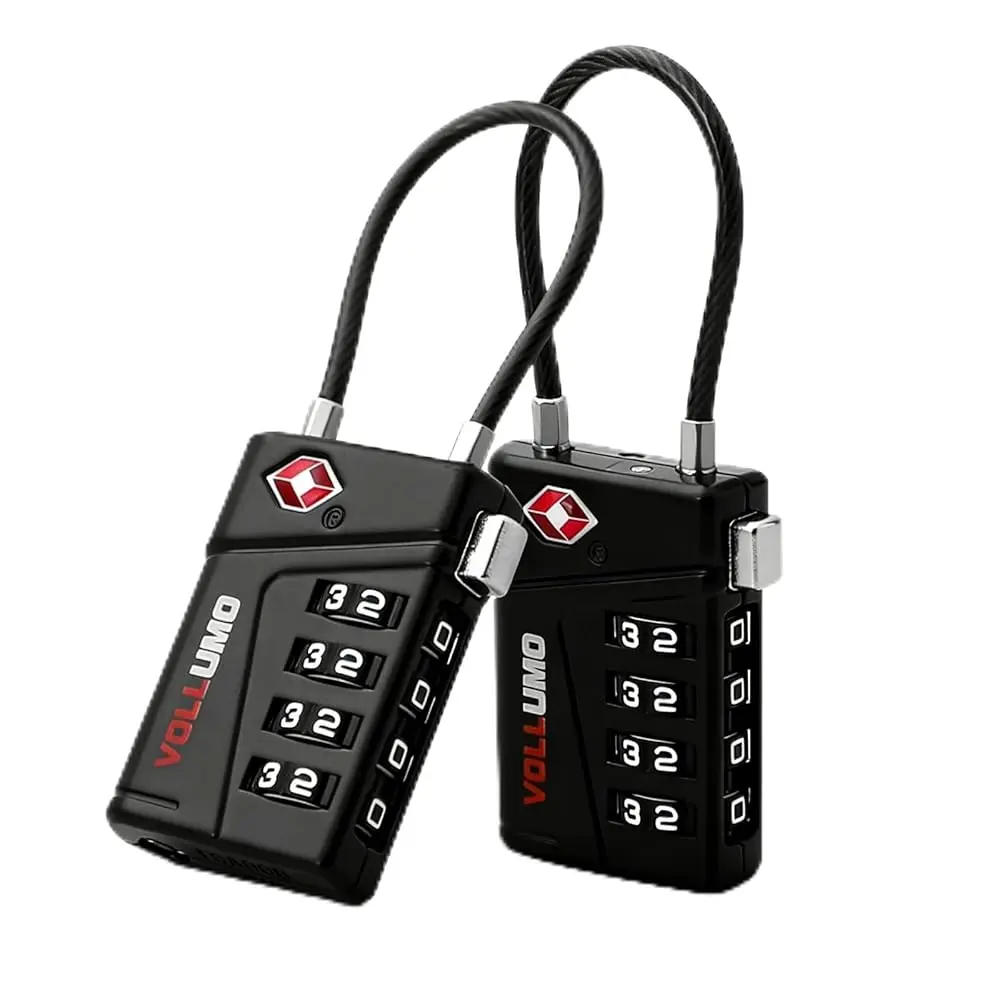 

TSA Approved Luggage Lock, 4-Digit Combination, Black Cable Padlock for Travel Suitcase (Black（2-Pack）)