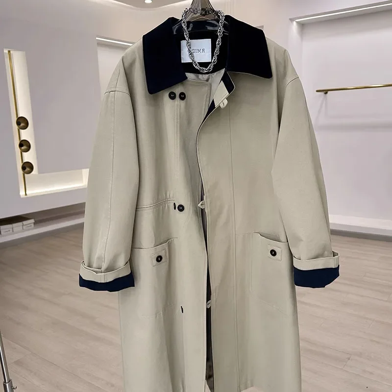 

Новый корейский универсальный повседневный свободный ветровка средней длины контрастных цветов, женские топы, осенний женский плащ 2025