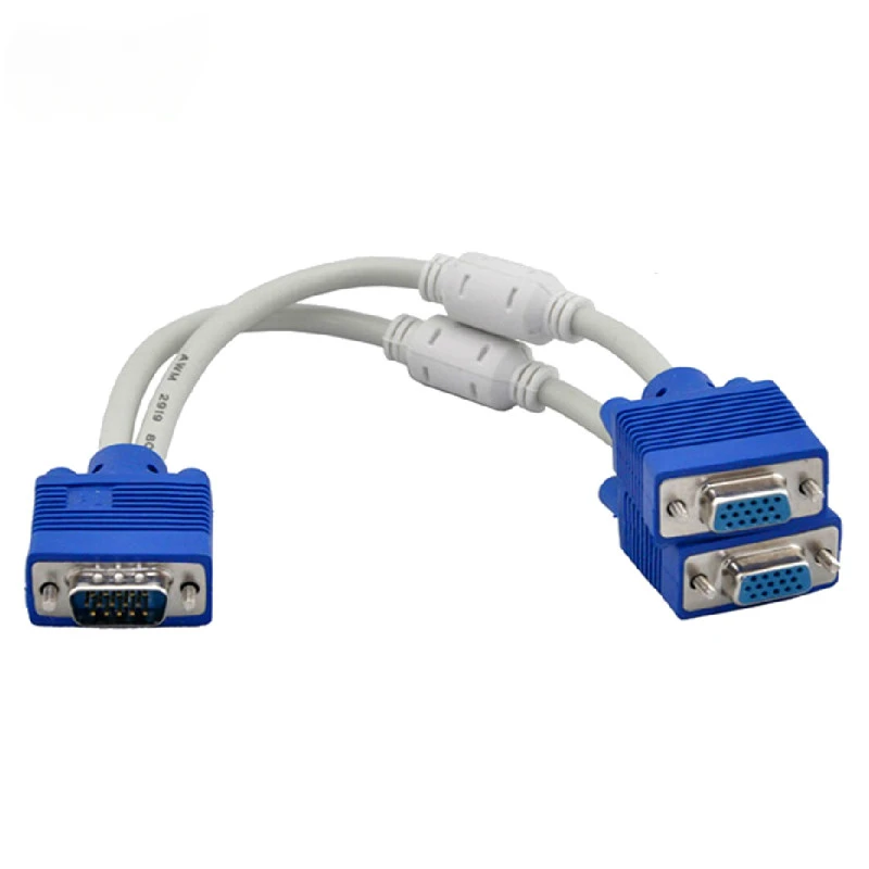 RGB VGA SVGA Male to 2 VGA two HDB15 Female Splitter Adapter extension Cable w/ core VGA splitter adaptor connector converter