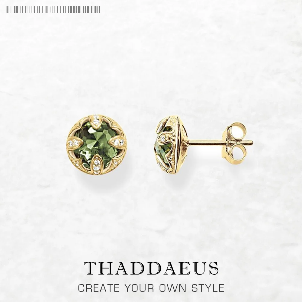 

Gold Plated Stud Earrings Green Lotus Europe Style Fine Jewerly For Women Vintage Gift In 925 Sterling Silver