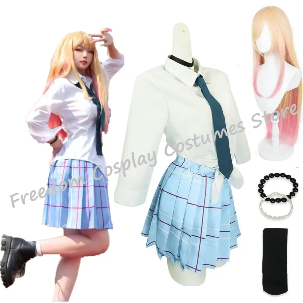 Anime My Dress Up Darling Kitagawa Marin Cosplay Costume JK School Uniform Dresses Outfits Halloween Cosplay Wig Carnival Suit