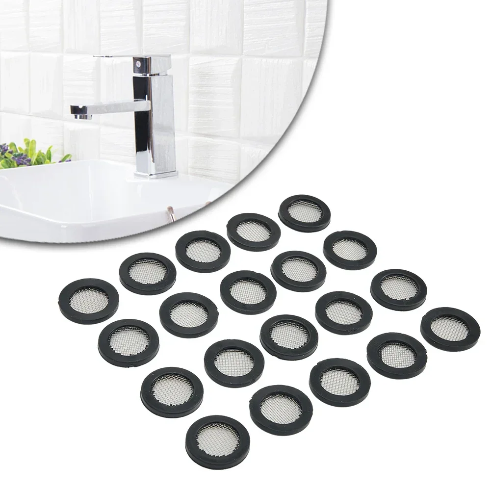 

20pcs Rubber Gasket Filter Screen Current Limiter Stainless Steel Handheld Hose Shower Nozzle Tube Anti Clogging Water-saving