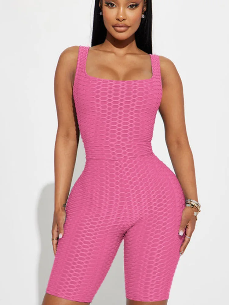 

Sporty Casual Solid Plaid Shorts Playsuit Women Summer Backless Workout Fashion Fitness Bodycon Rompers and Jumpsuits Yoga Suits