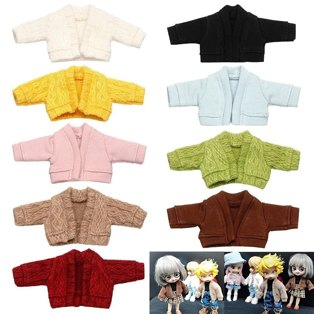 Lalka Mini dzianinowy sweter kardigany Casual Dress ubrania dla 1/11 1/12 lalki dla dzieci DIY zabawki prezentowe dla OB11 akcesoria dla lalek