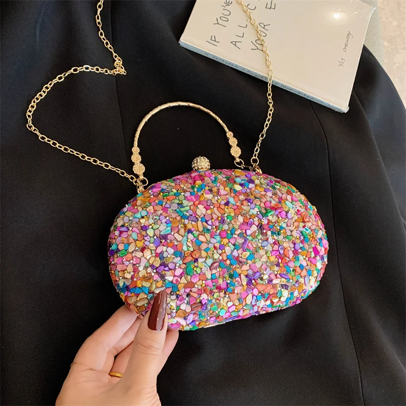 حقيبة سهرة عصرية بالحجارة بيج كرة مستديرة ثوب حفلة حقيبة انفصال مقبض الفيروز مخلب محافظ الزفاف للمرأة #3