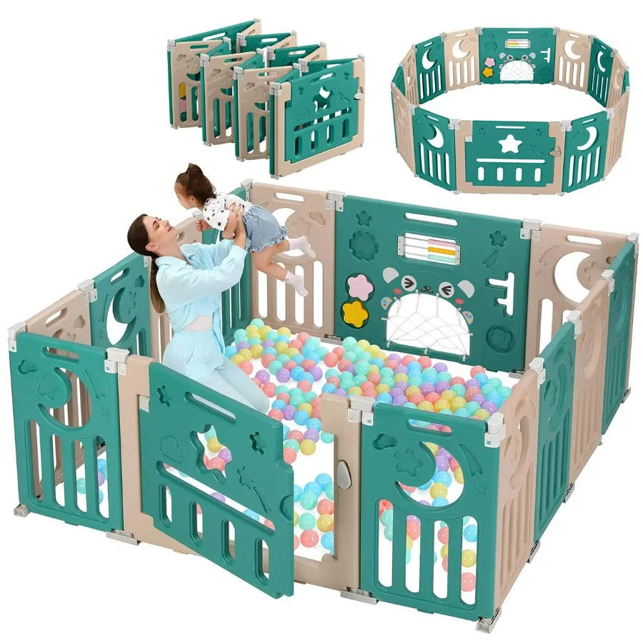 Box per bambini Parco per neonati per neonati e bambini piccoli Box pieghevole a 14 pannelli Area da gioco portatile regolabile per interni ed esterni attivo