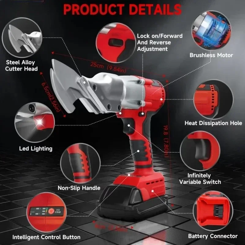 Electric Iron Metal Shear 400W Brushless Tin snips 2 Variable Speed with LED Light 18v Power Tools For Milwaukee battery