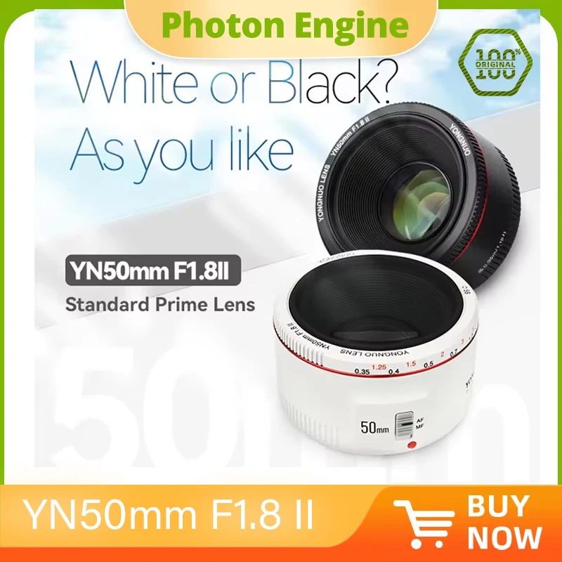 YONGNUO YN50mm F1.8 II Lente DSLR Enfoque automático Efecto súper Bokeh de gran apertura Compatible con cámaras Canon EOS 70D 5D3 600D