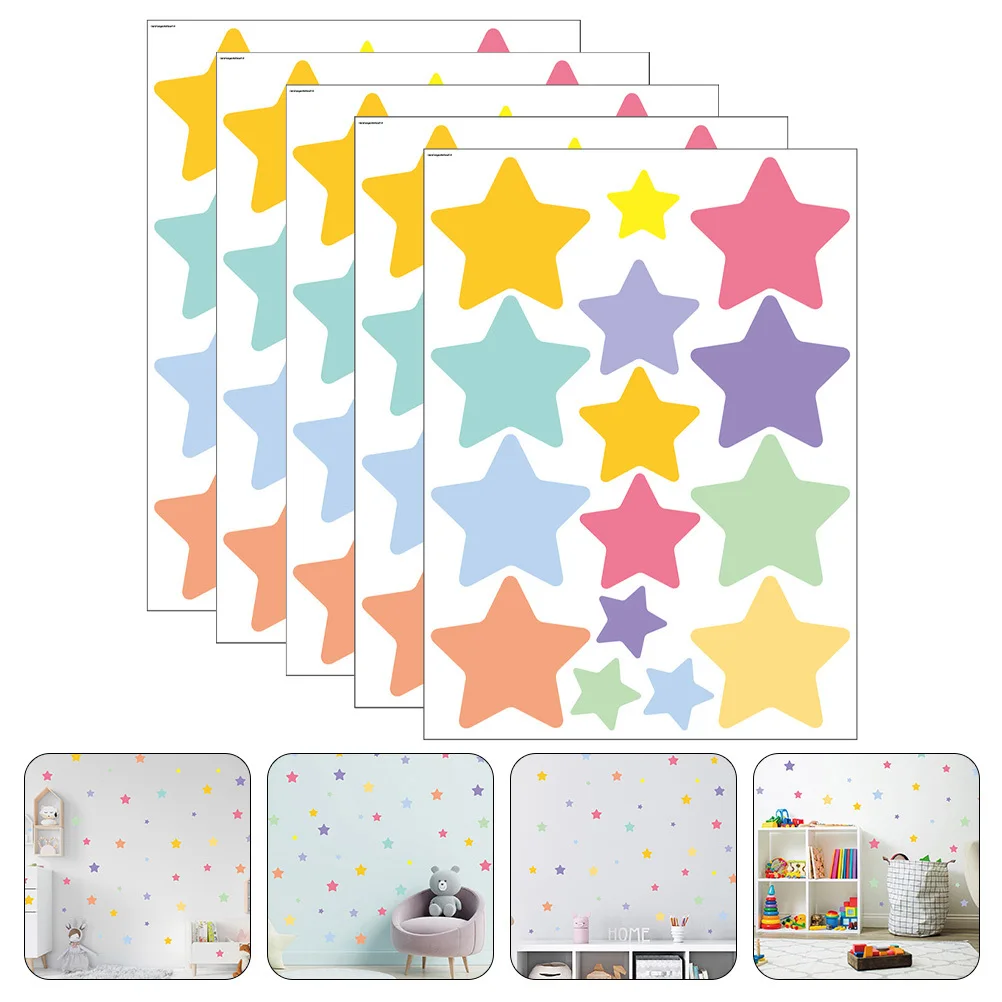 

5 Sheets Star Design Wall Decals Removable Self-Adhesive Star Pattern Stickers for Kids Room Nursery Bedroom Wall Decorative