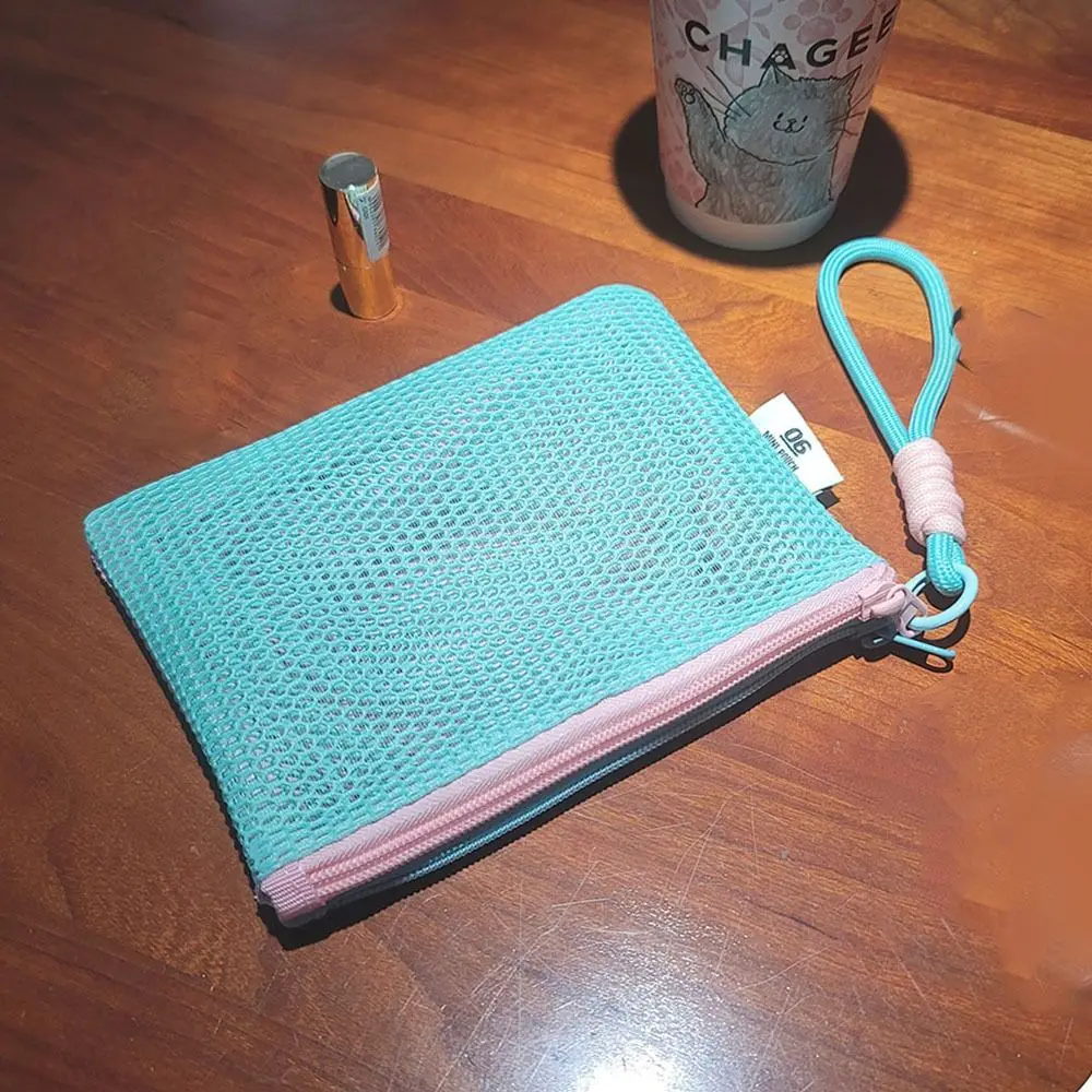 حقيبة تخزين شبكية متعددة الأغراض بسحاب مزدوج، محفظة صغيرة للعملات المعدنية مرئية وخفيفة الوزن على الطراز الياباني، حقيبة مستحضرات تجميل قابلة لإعادة الاستخدام للسفر #3