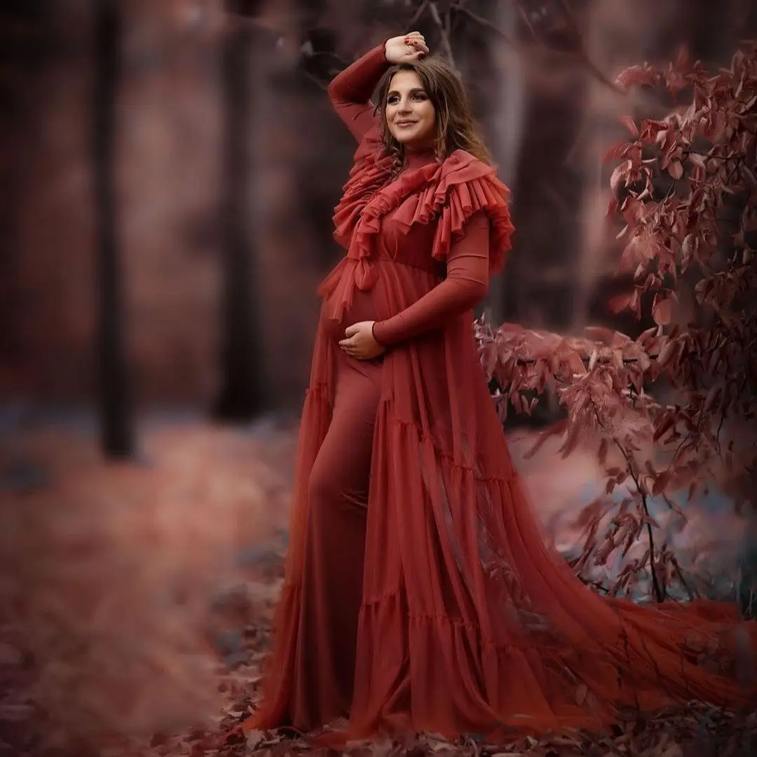 Vestido de maternidad de dos piezas para sesión de fotos para mujer, vestidos de graduación con volantes, vestidos de fiesta de bebé