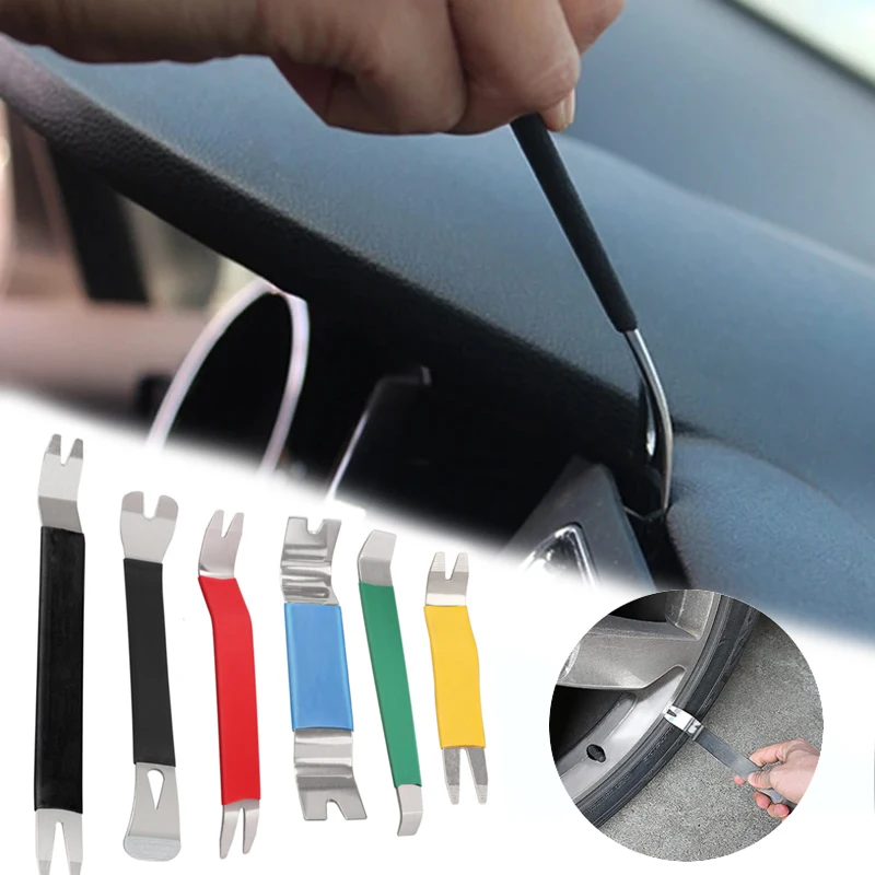 6Pcs Metal Pry Plate Pry Bar Driver Dismantling Tool Set Sound Door Panel Interior Trim Buckle Removal Car Accessories