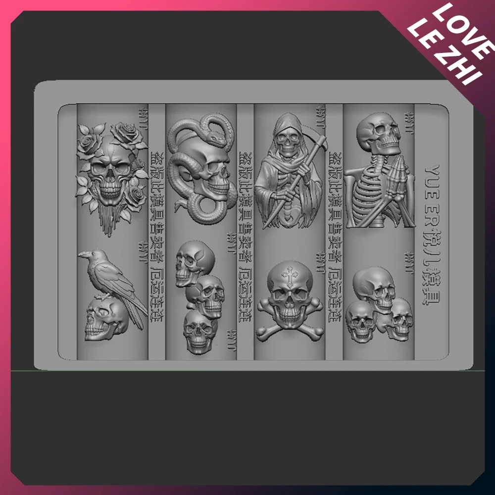 

1Pcs Anime Merchandise Dark Terror Skull Bones 3D Silicone Nail Art Mold Flower Crow Snake Sickle Diy Design Nail Templates Mold