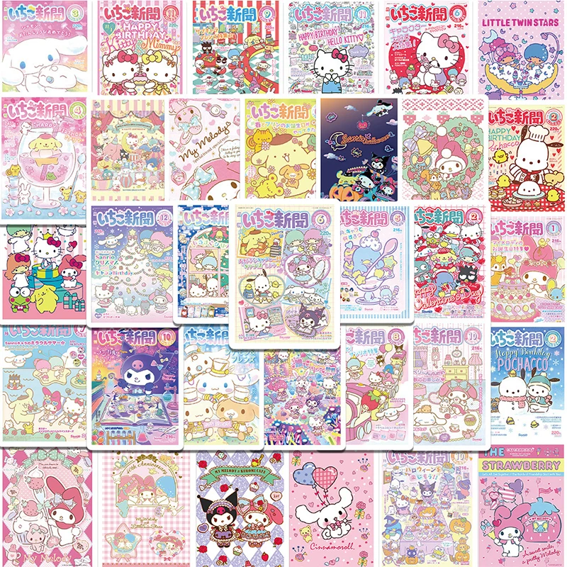 65 sztuk Cartoon Sanrio plakat naklejki Kawaii dziewczyny Hello Kitty Kuromi naklejki DIY telefon pamiętnik śliczne naklejki dla dzieci zabawki