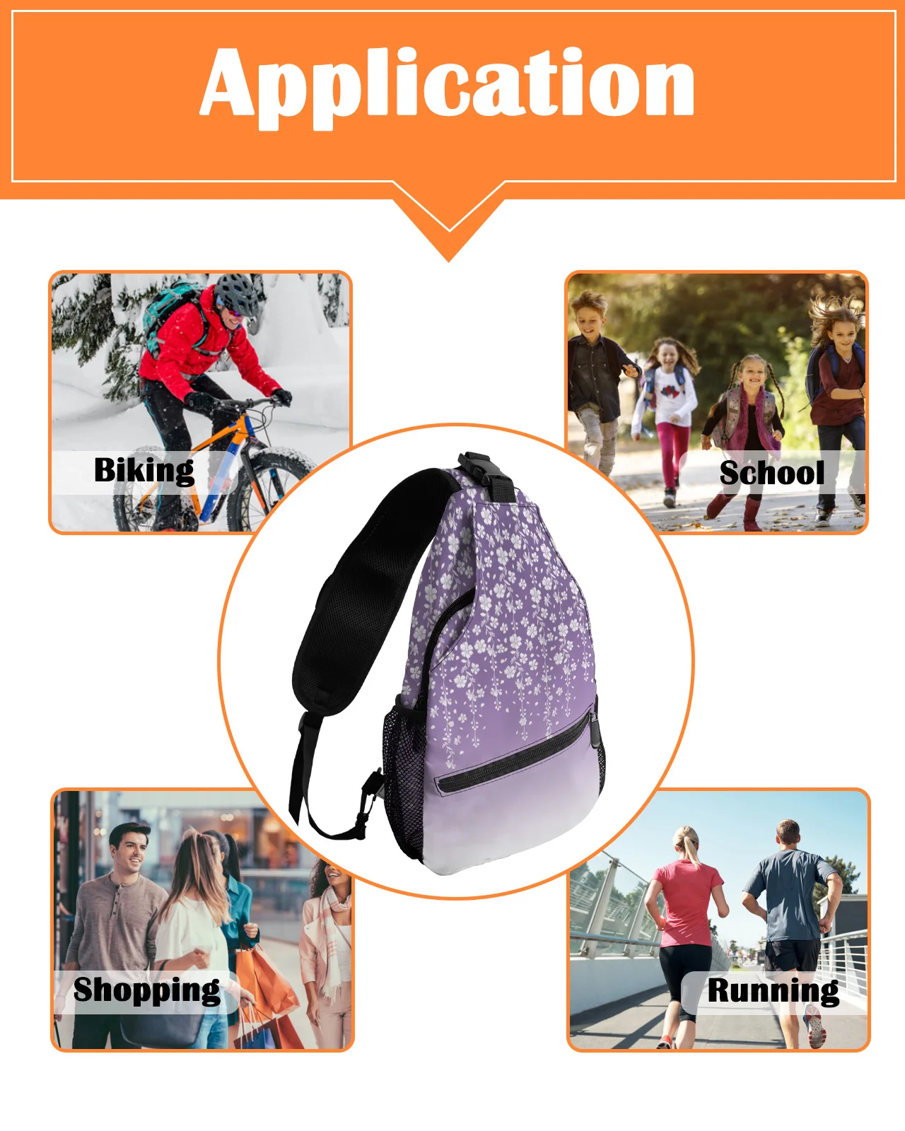 Paarse Gradiënt Bloemen Borst Tassen Voor Vrouwen Mannen Waterdichte Messenger Bags Vrouwelijke Reizen Sport Een Schouder Crossbody Tas