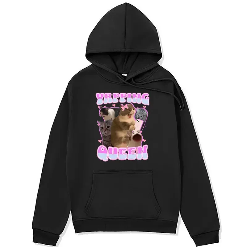 

Yapping Queen funny cute cat meme graphics print hoodie men women's fashion Harajuku casual sweatshirt long sleeve pullover male