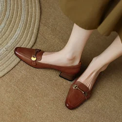 French Retro Women Loafers Color Matching Loafer Women's 2023 Spring New Low Thick Heel All-match Low Heel Single Shoes 2023