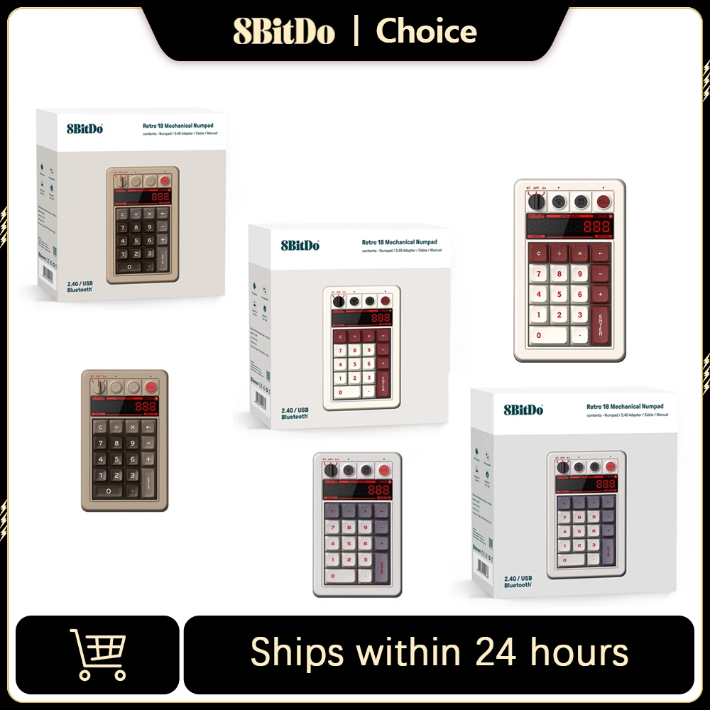 8bitdo-retro-18-mechanical-numpadcompatible-with-windows-and-androidbrown-red-gray