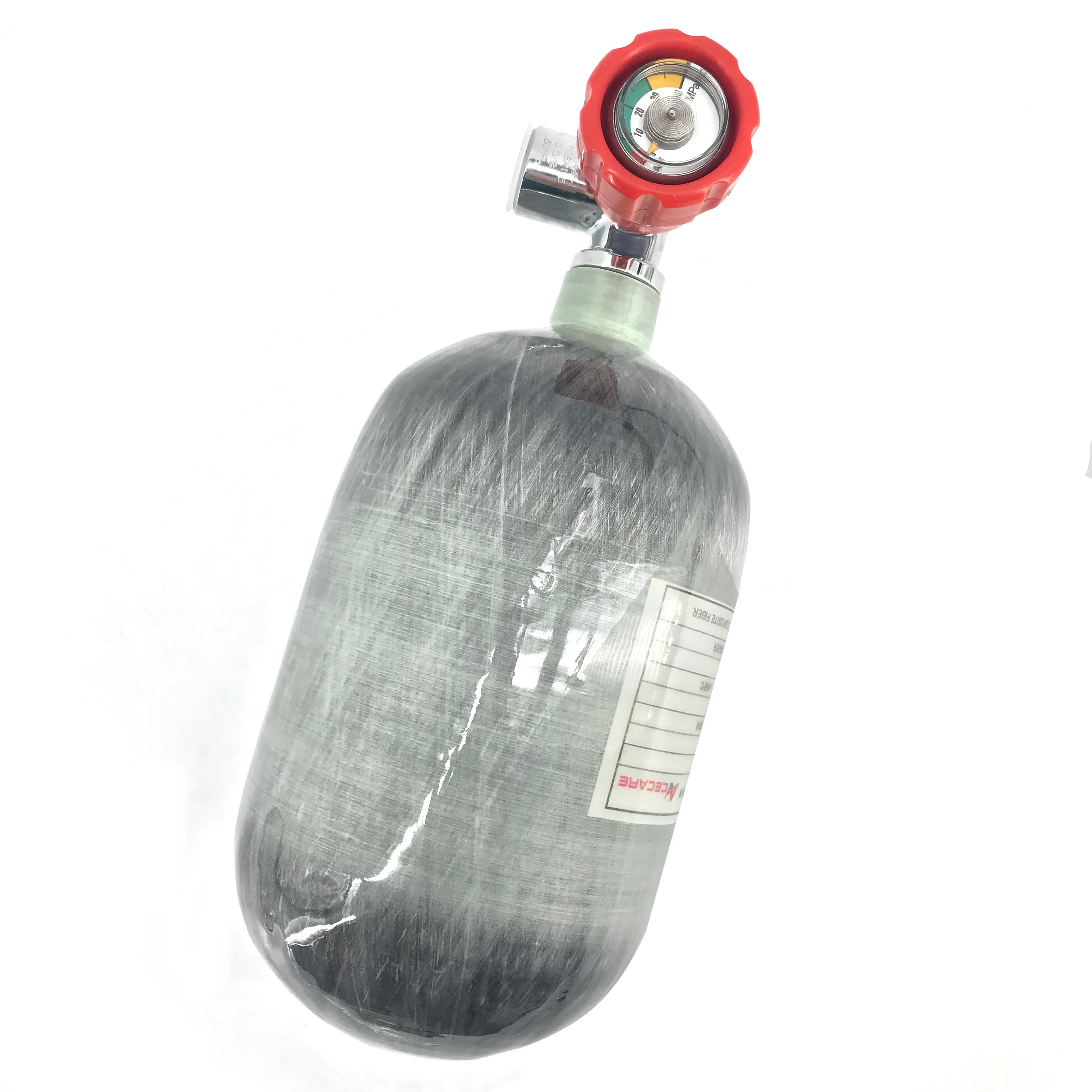 Acecare-cilindro de fibra de carbono para buceo y seguridad contra incendios, tanque de aire comprimido HPA, válvula roja M18 x 1,5, 4500PSI, 2L, CE