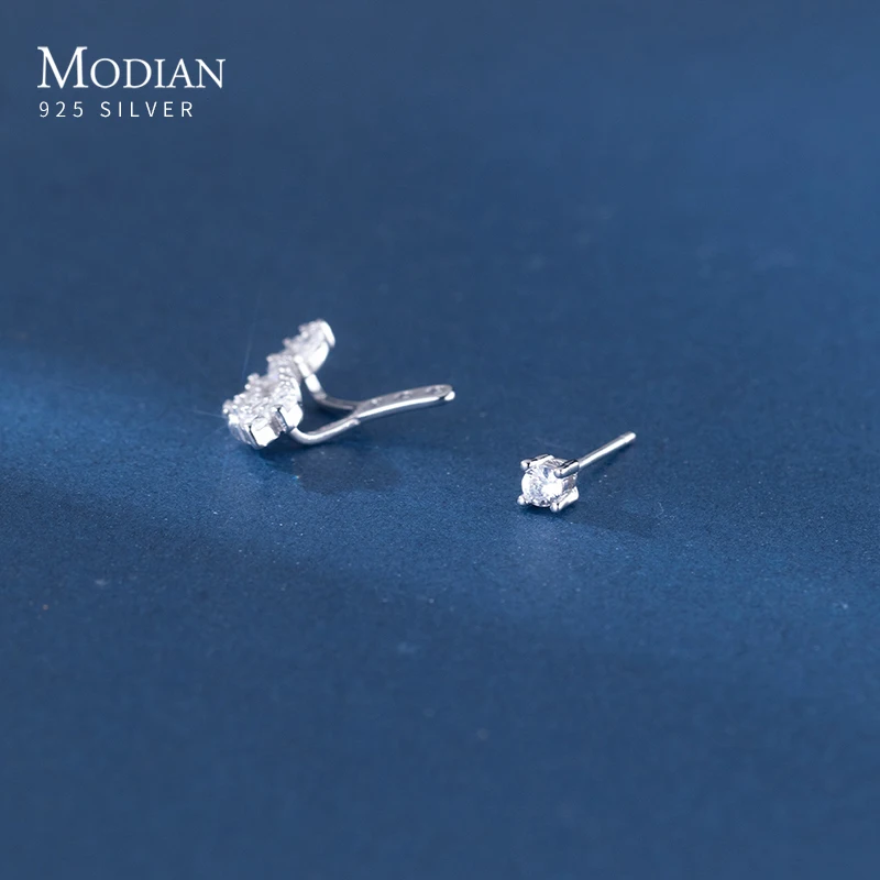 Modian Luxury Wedding Wings Clear CZ Stud Earrings Solid 925 Sterling Silver Fashion Ear Studs For Women Party Jewelry Gifts