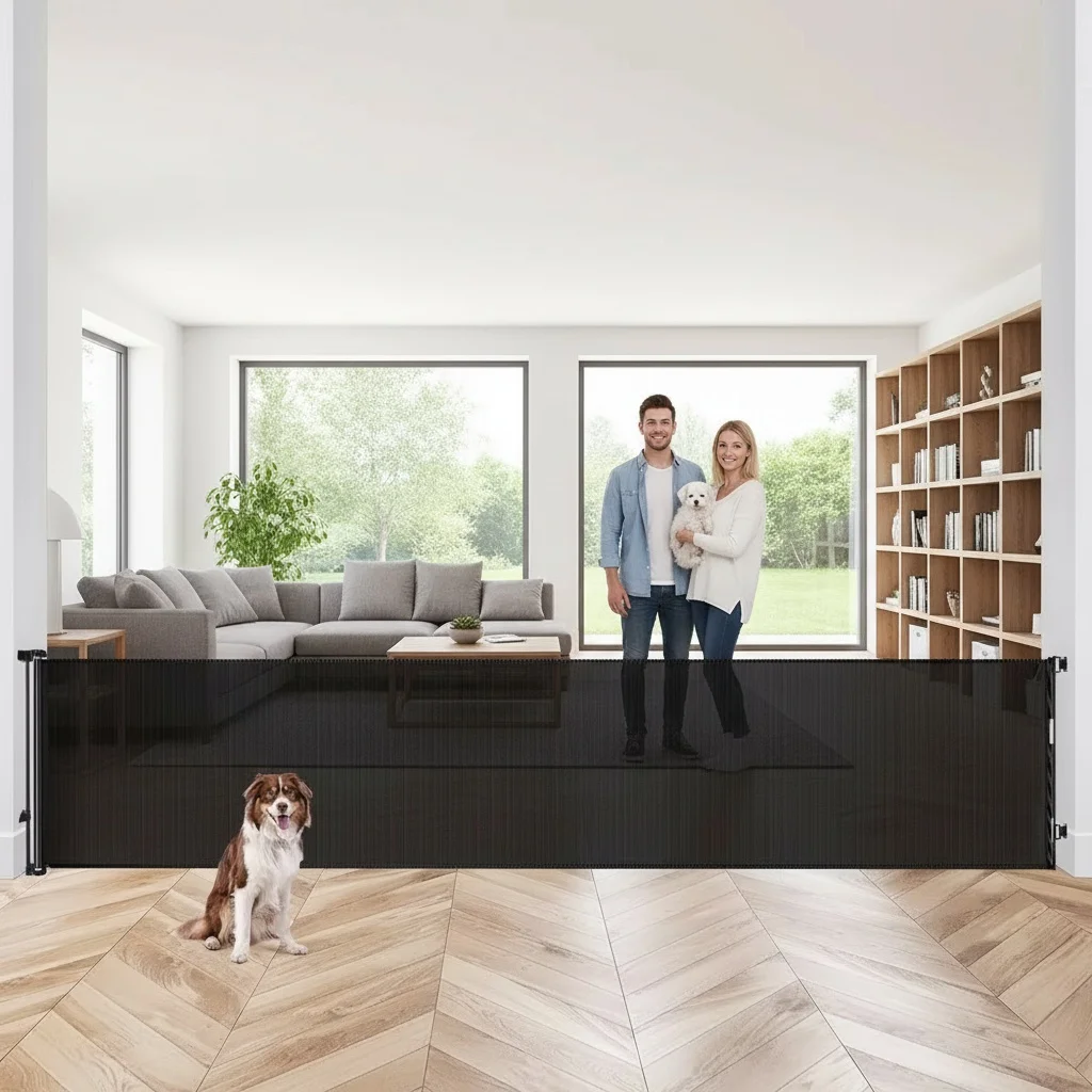 

120inch Extra Wide Baby Safe Doorways Retractable Baby Gate Child Safety Gate For Doorway Stairs Metal Indoor Outdoor Dog Gate