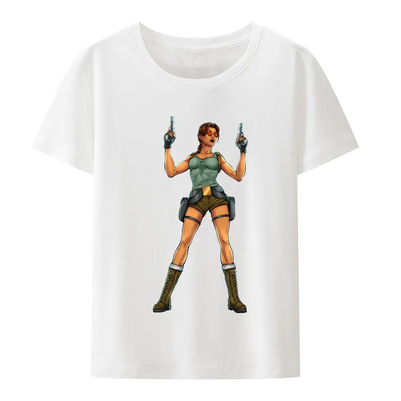 Tomb Raider Lara Croft Print Tee Character Women\'s T-shirts Portrait Retro Lovely Nick Young Girls Popular Fashion Streetwear