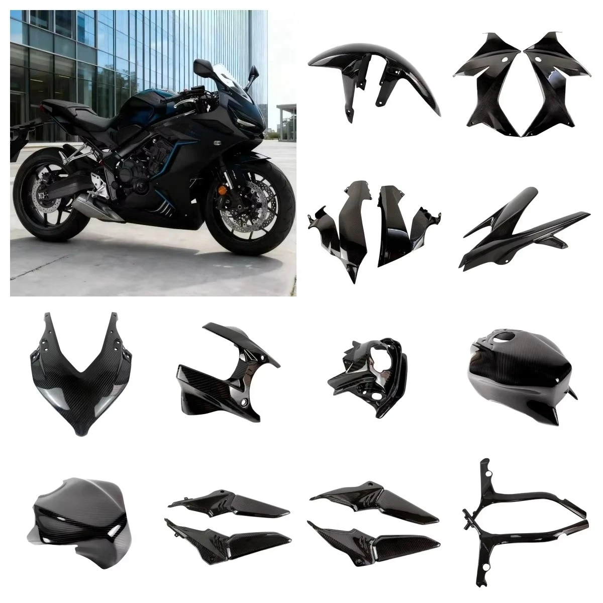 Cubierta de tanque de combustible elevada integrada de fibra de carbono seca 3K 100% para CBR650R 2017-2023 accesorios de fibra de carbono al por mayor