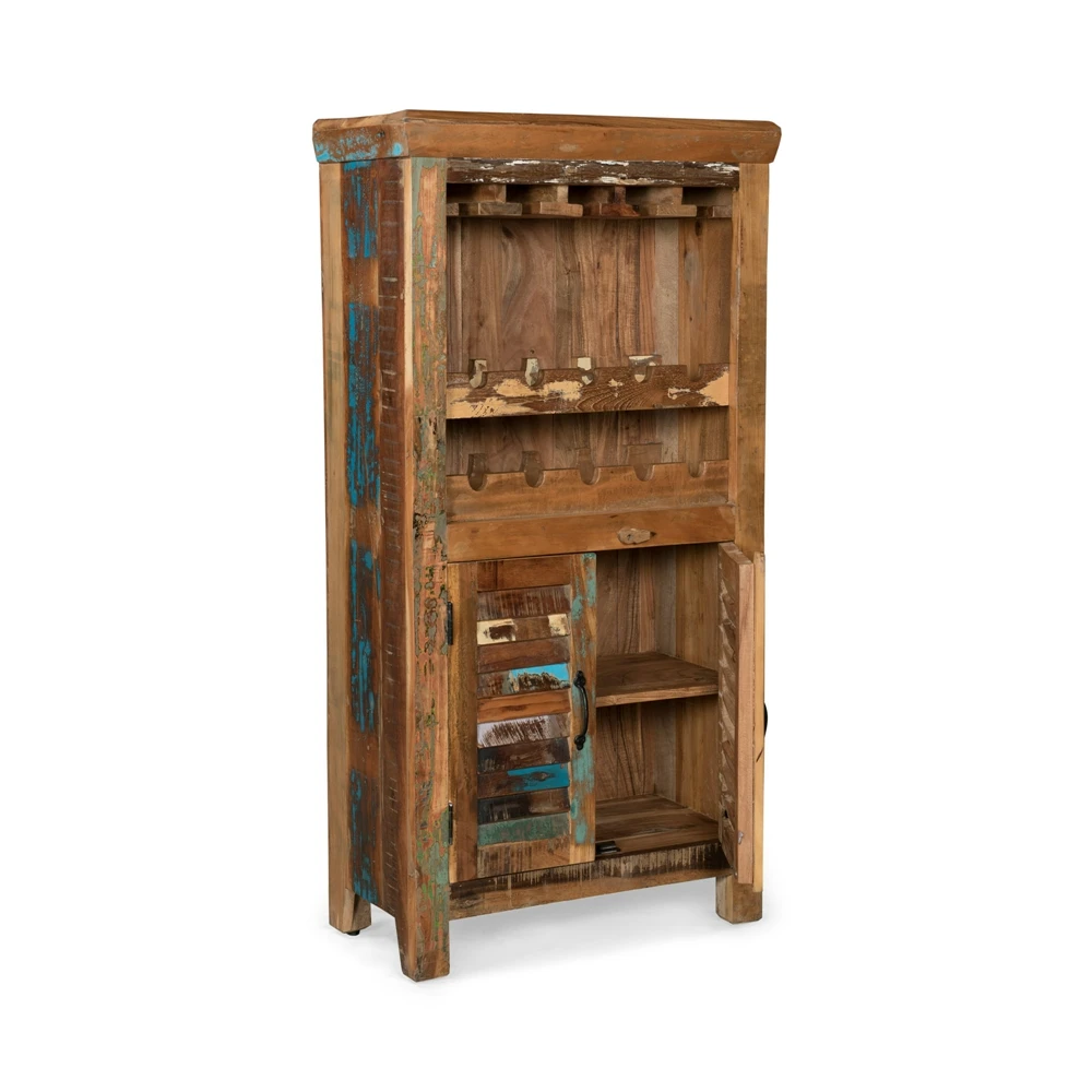 Recycle Wooden Bar Cabinet Two-Door Bar Cabinet with Five Wine Glass Slots