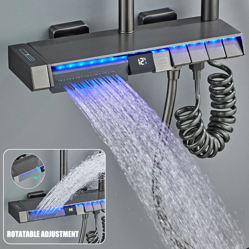 Modern Bath Shower System Set Shower Head For Bathroom Smart shower Digital Display Household Wall Mount Rainfall Shower Set