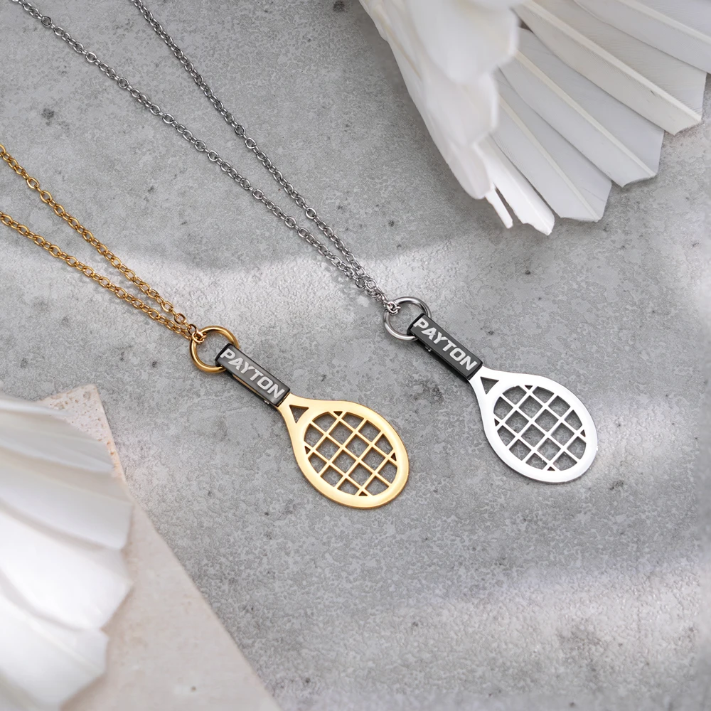 Custom Tennis Racket Necklace Personalized Name Tennis Pendant Choker Tennis Player Jewelry Gift For Her Him Girl Sport Necklace