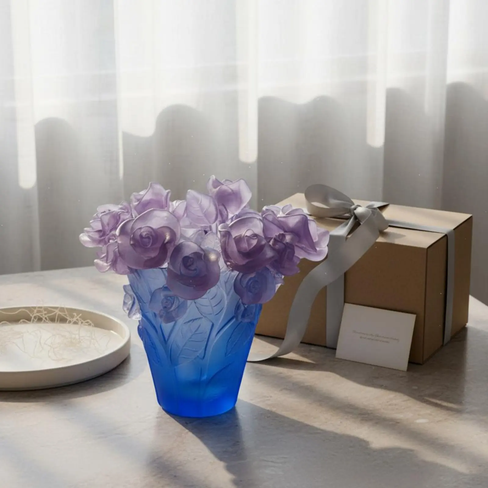 

Colored Glass Floral Vase Original Design Floral Floral Arrangement Sculpture Liuli Glass Centerpiece Gift Box Included House