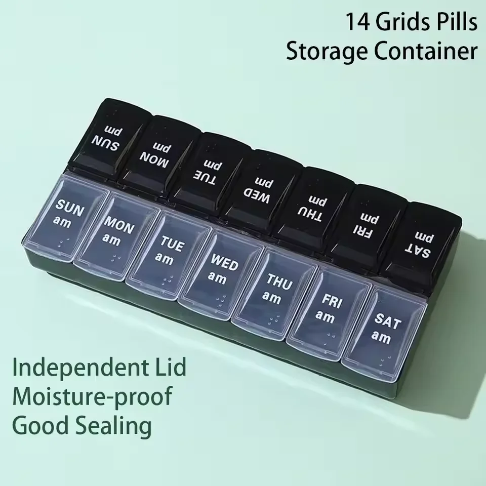 14 Grids Pills Container Storage Portable Weekly Double Row Medicine Organizer Pills Case Travel Vitamins Fish Oils Pills Case
