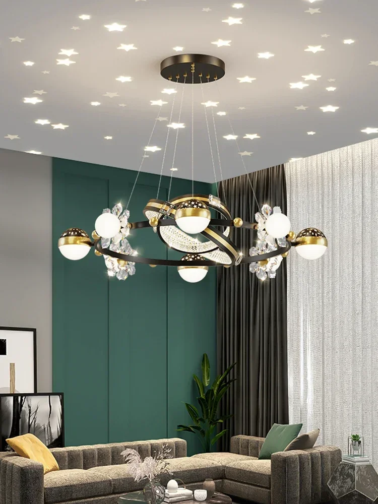 Скандинавский стиль, роскошная люстра для гостиной с изображением звездного неба, трендовая креативная хрустальная люстра с цветами, теплый проекционный зал с изображением звездного неба