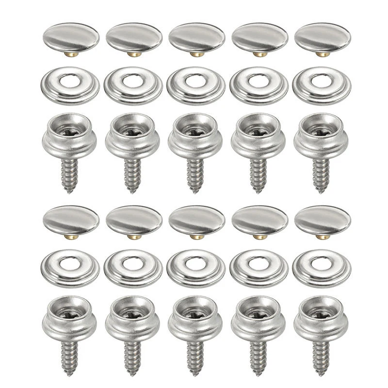 30pcs Snap Fastener Canvas Caps Screw Kit Stainless For Tent Boat Marine Leather Jackets Handbags Boat Cover Button Fastener Set