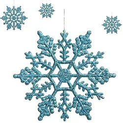 24/12/6 Pieces Snowflakes for Christmas Tree Decoration Blue Snowflakes with Bright Powder Winter New Year Hanging Decor