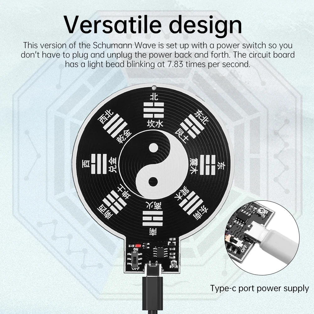 7.83Hz DC5V Schumann Resonances Generator Ultra-Low Frequency Pulse Wave Generator Type-C Audio Resonator Bagua Pattern