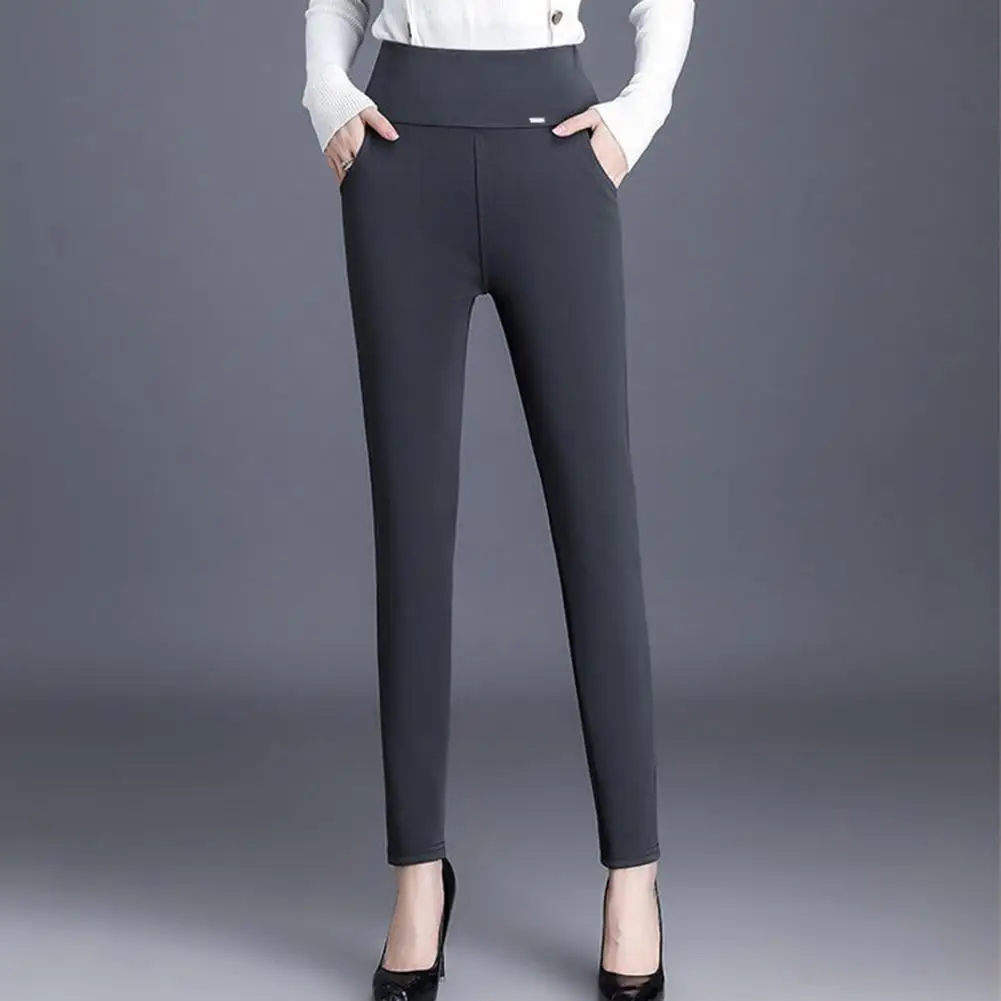 Women Pants High Waist Stretchy Pencil Pants Ankle-Length Anti Pilling Skinny Office Lady Pants High Rise Pockets Lady Trousers