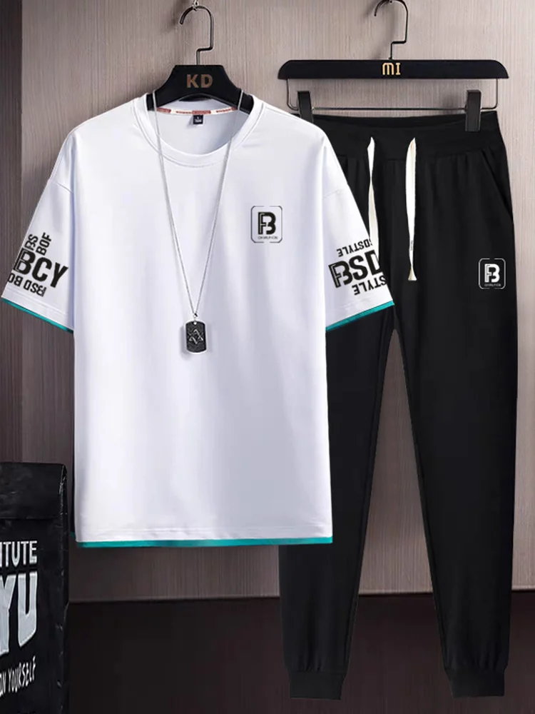 

2026 Summer New Teenage Short Sleeve Sports Suit Men's Breathable Middle School Student T-shirt Set Polyester Fiber Nine-Piec...