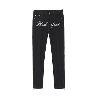 

Slim Fit Men's Jeans High Street Sle Bla Embroidered Slit Design Casual Cotton Blend Fabric mid Waist Zipper Closure